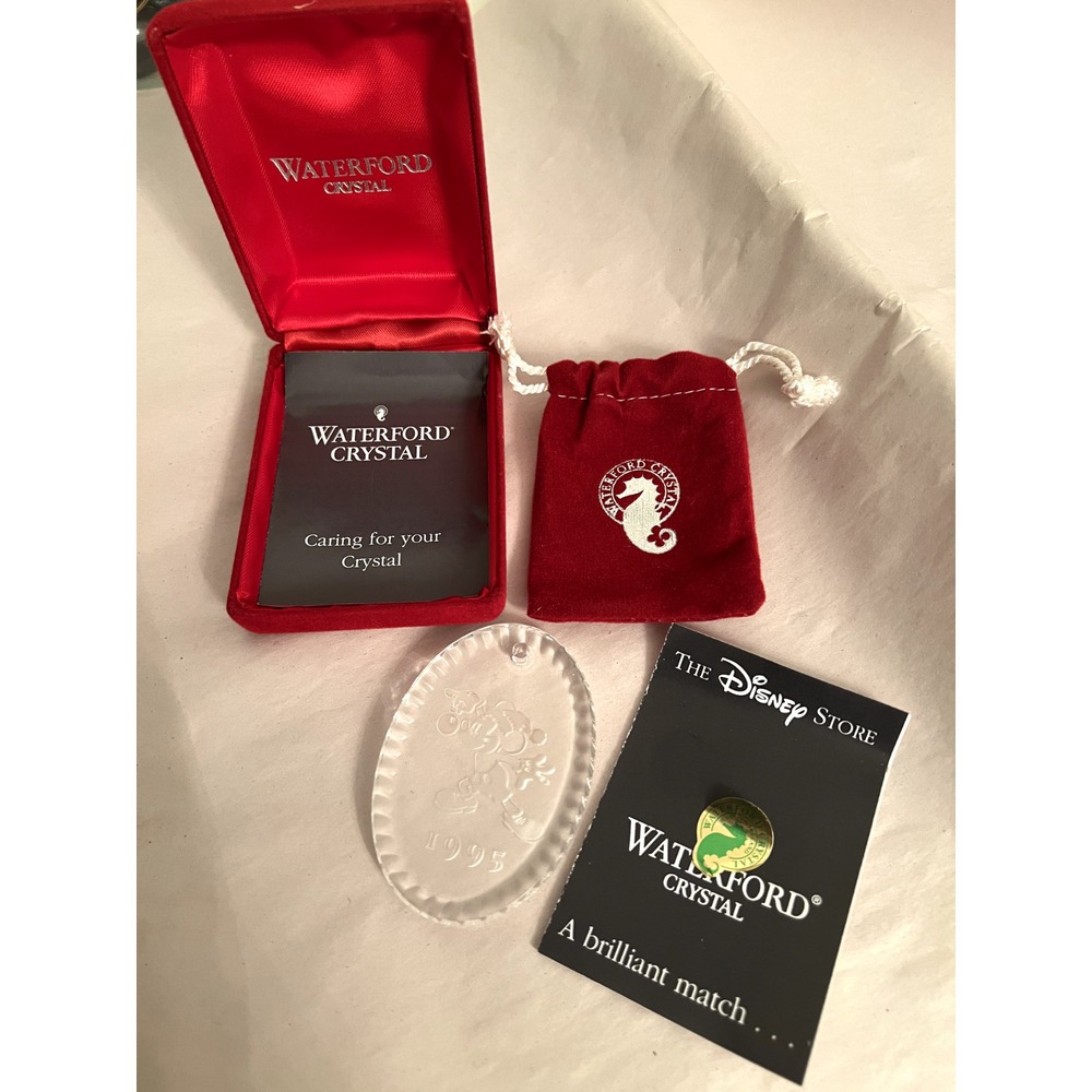 Waterford Crystal Disney Store Mickey Mouse 1995 Ornament Etched Oval Boxed